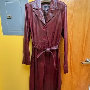 Vintage Italian leather coat in burgundy